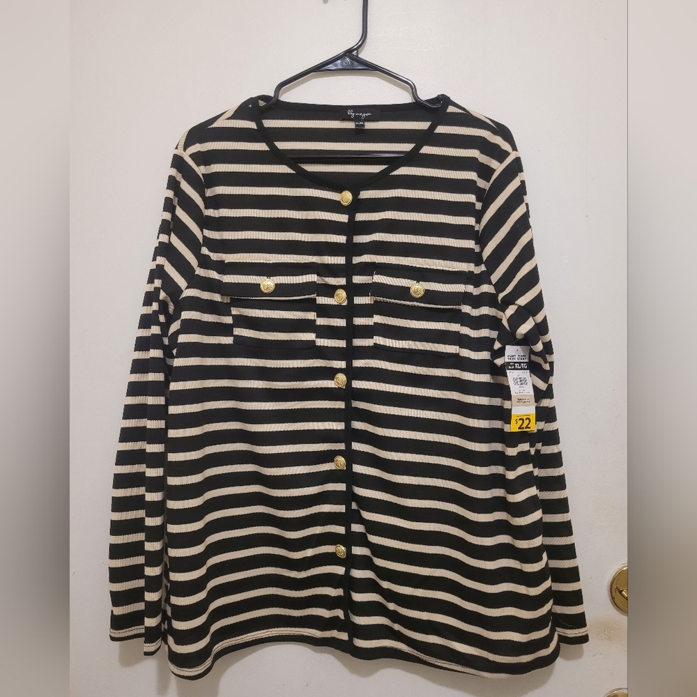 Lily Morgan Gold Button Stripe Sweater-Size XL
